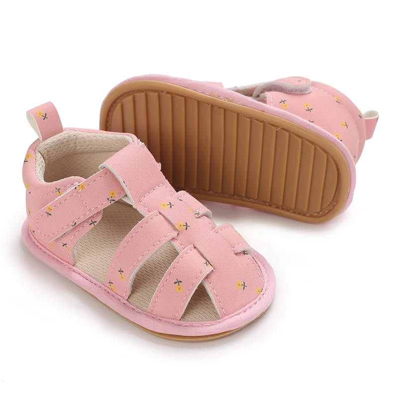 Sandales bébé fille été cuir PU semelle caoutchouc florale