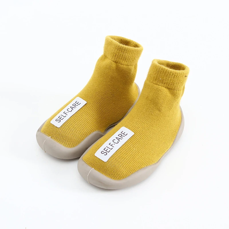 Chaussettes bébé premières marche montantes en caoutchouc semelle souple jaune chaussons enfant bébé garçon fi