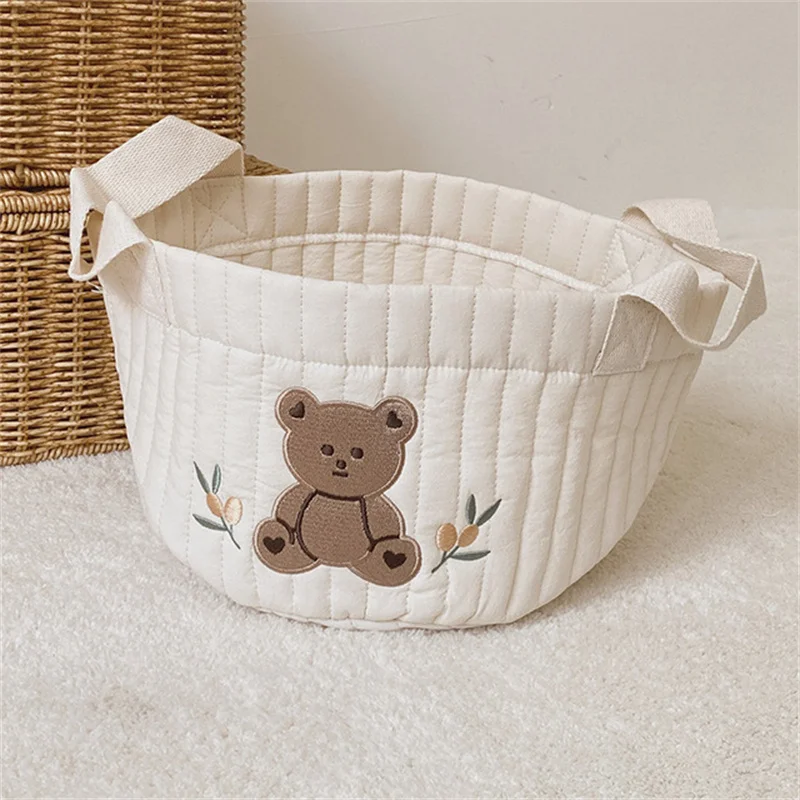 Panier de rangement en tissu pour bébé organisation jouets vêtements accessoires design ours mignon couleur be