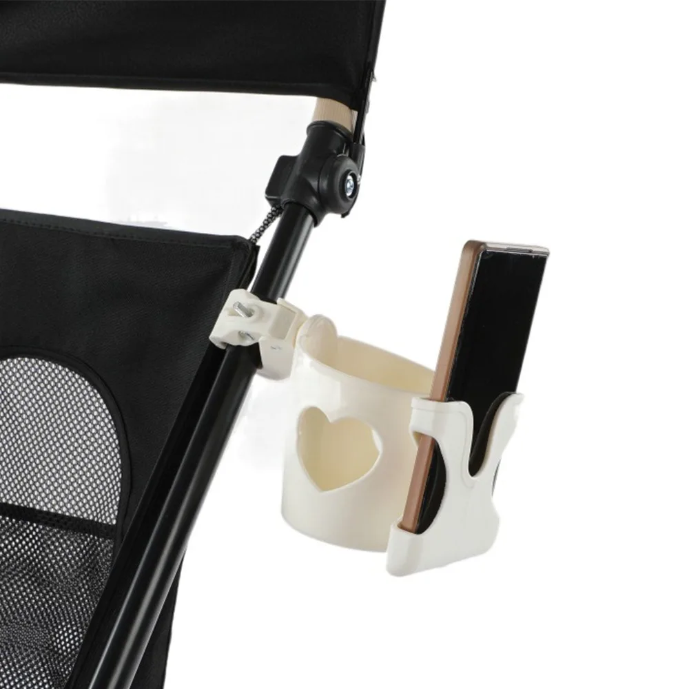 Portegobelet poussette bébé support téléphone portable design moderne cœur multifonction Blanc et Noir ABS séc