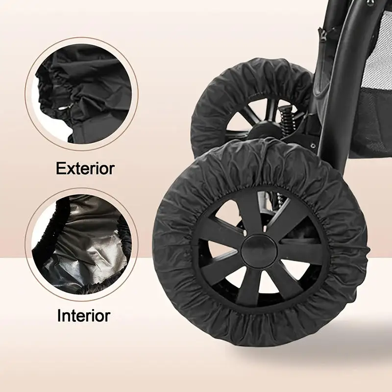 4 pièces housse protection roues poussette antipoussière couverture pneu polyester élastique intérieur argenté
