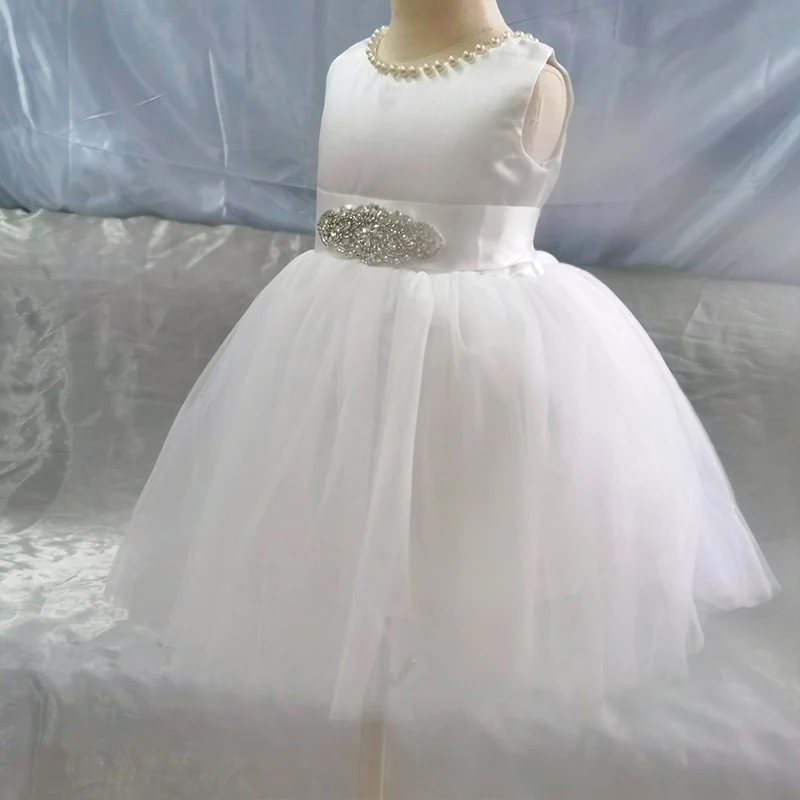 Ensemble robe princesse et bonnet en satin pour bébé fille robe de mariage baptême anniversaire nouveauné blan