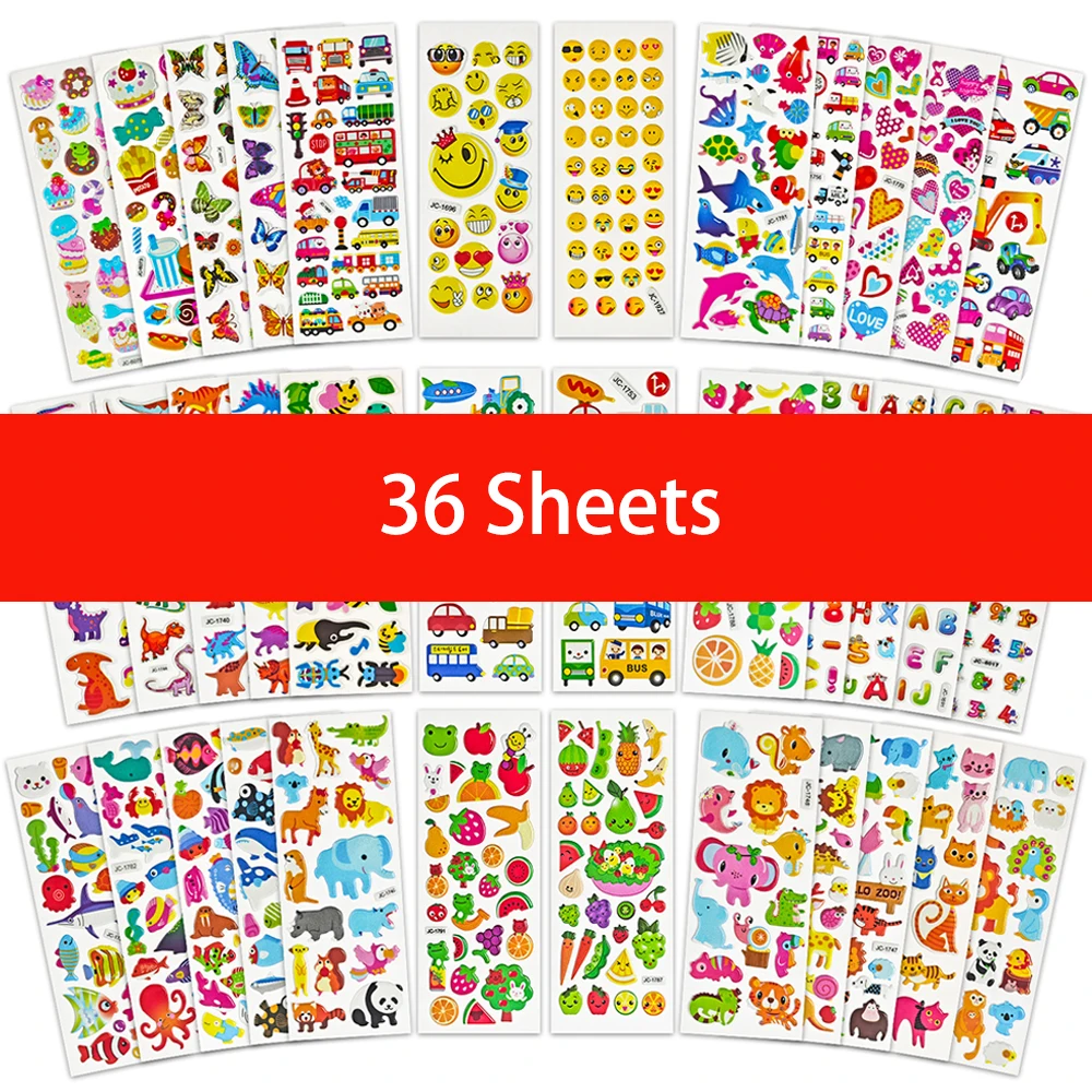 12/36 feuilles autocollants pour pressepapier faits à la main bricolage journal livre décoratif animaux chiffr