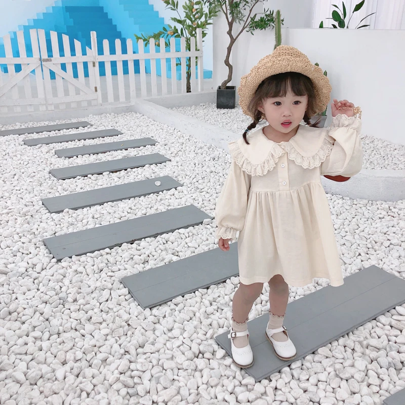Robe bébé fille coton biologique manches longues dentelle blanche confortable douce ALINE poussette accessoire