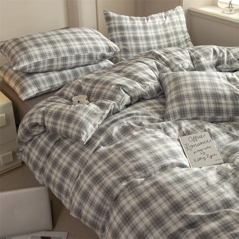 Parure de lit bébé rayée ensemble literie 100% coton doux housse couette drap et taie oreiller style minimalis