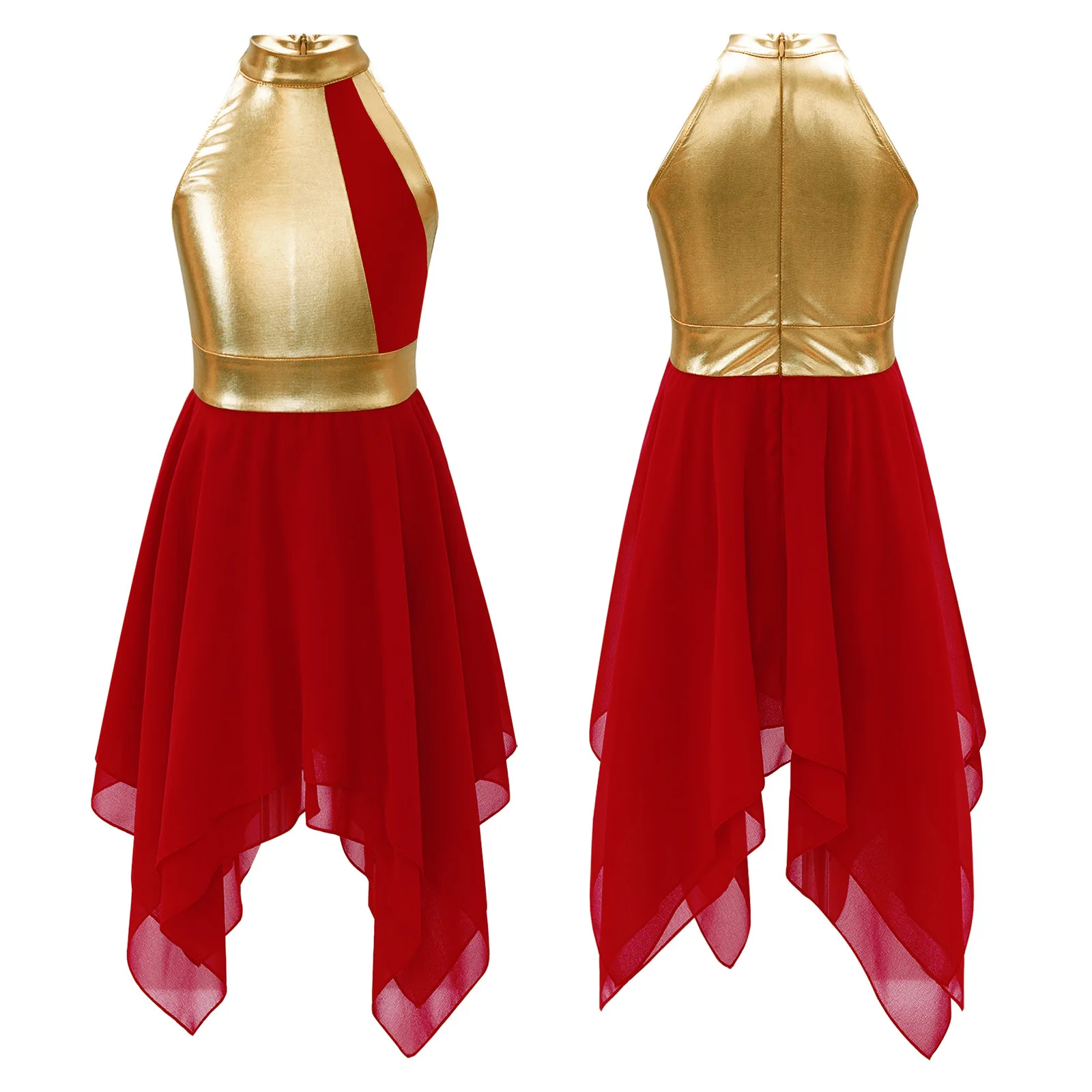 Robe de danse pour fille robe de cérémonie robe de bal robe de fête robe asymétrique robe dorée et rouge robe 