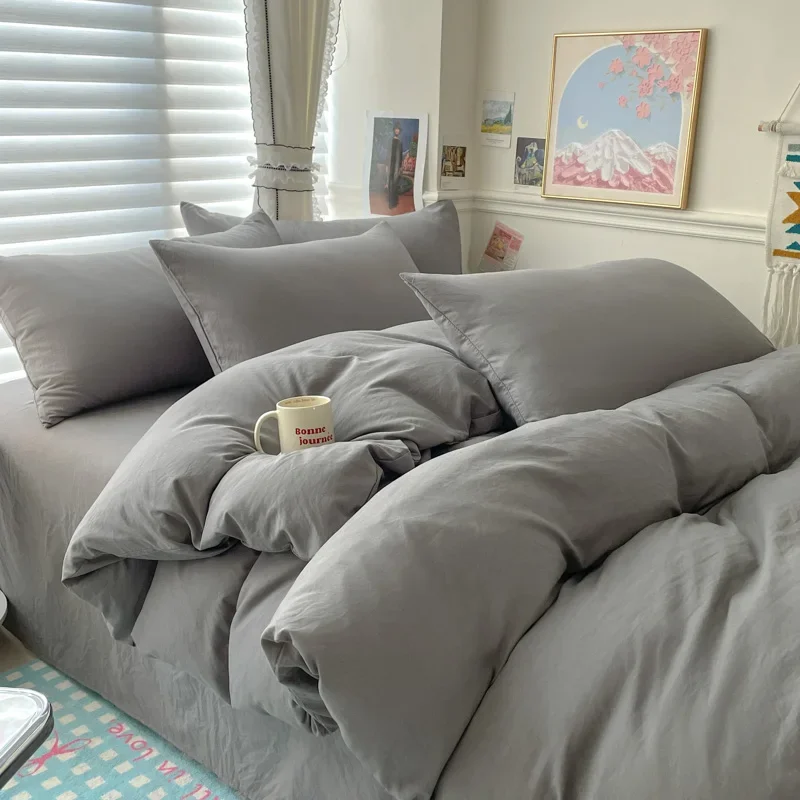 Ensemble literie coton gris housse de couette taies d'oreiller drap literie moderne chambre bébé couple intéri