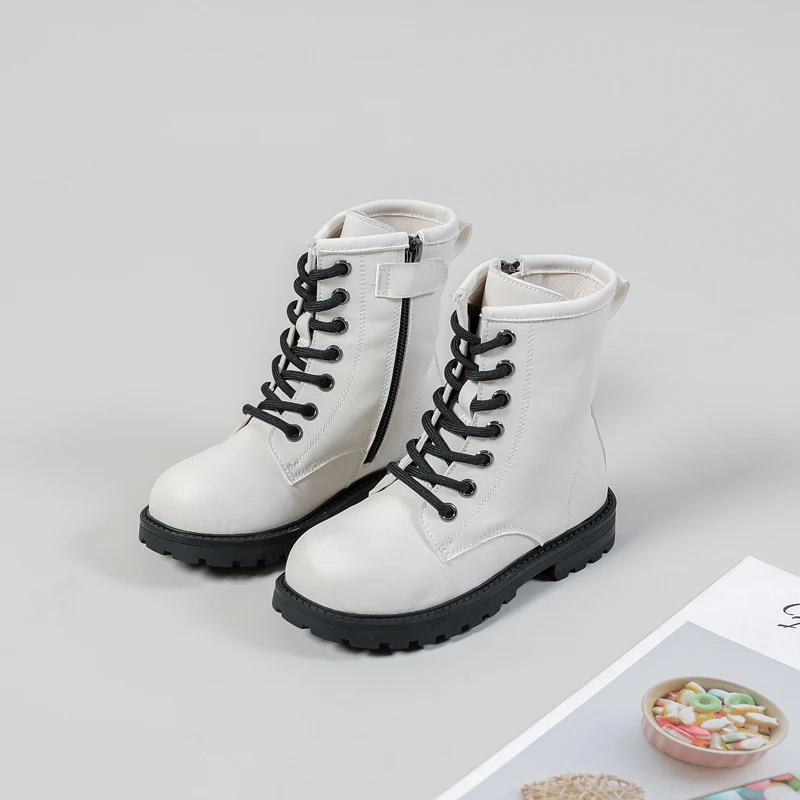 Bottes enfants style équitation chaussures souples blanches mihaute fermeture éclair latérale semelle caoutcho