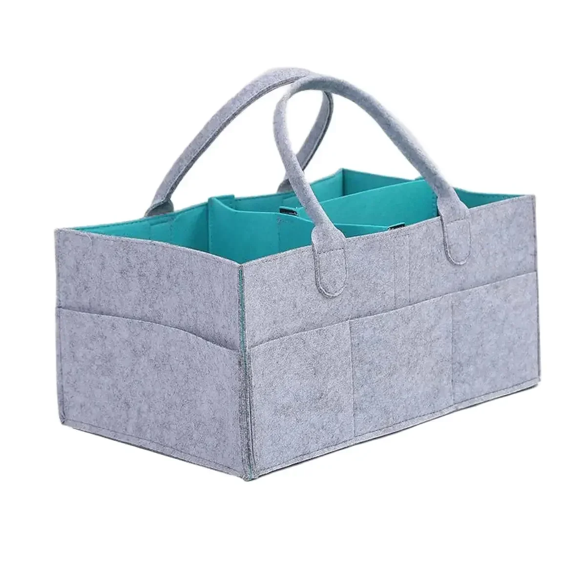Organisateur bébé portable en feutre multicompartiments gris et