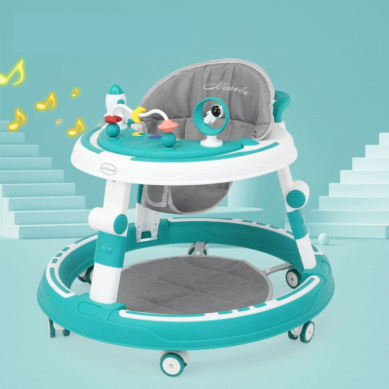 Trotteur bébé Hineile multifonctionnel pliable réglable avec musique miroir boutons colorés roulettes siège re
