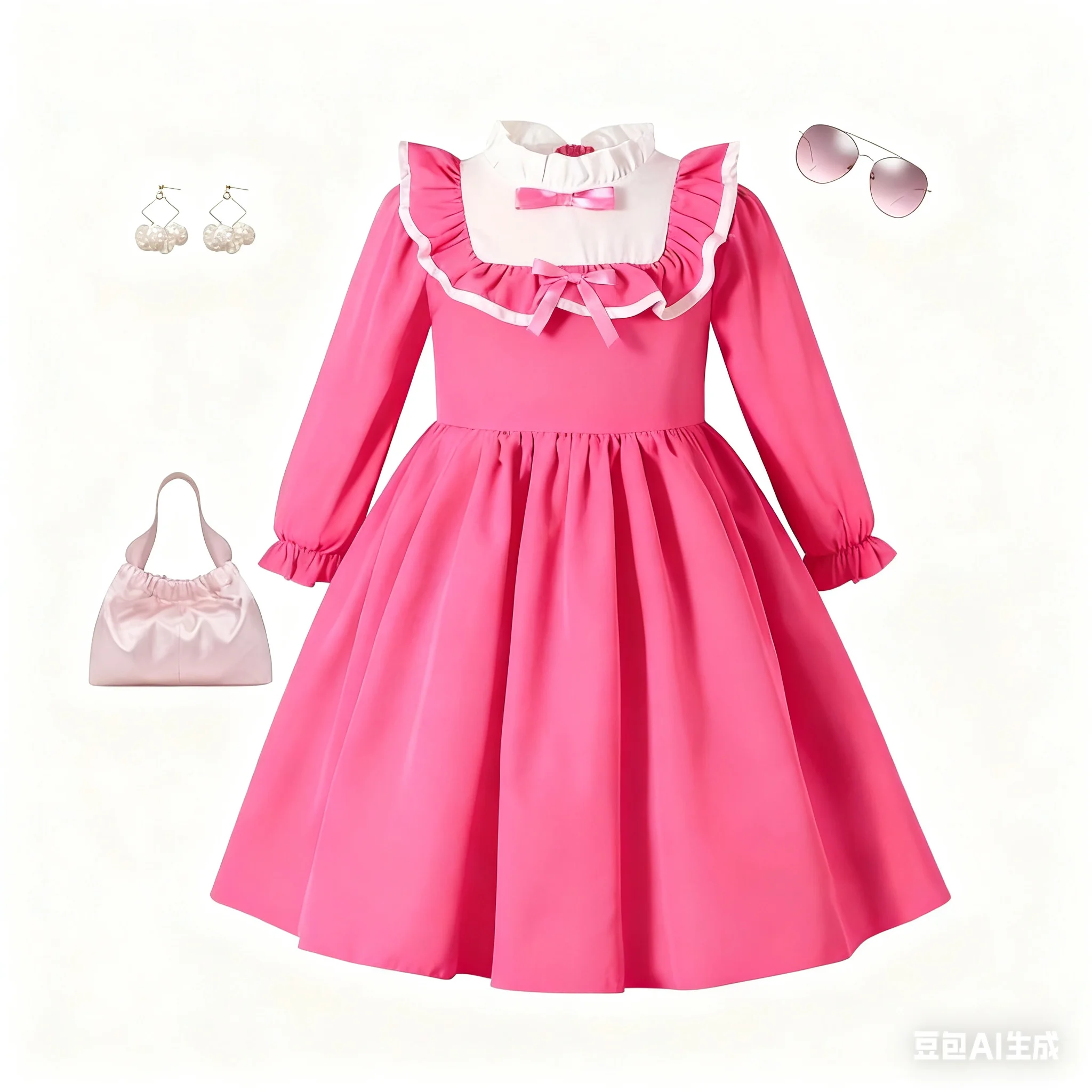 Robe princesse fuchsia printemps automne filles manches longues col