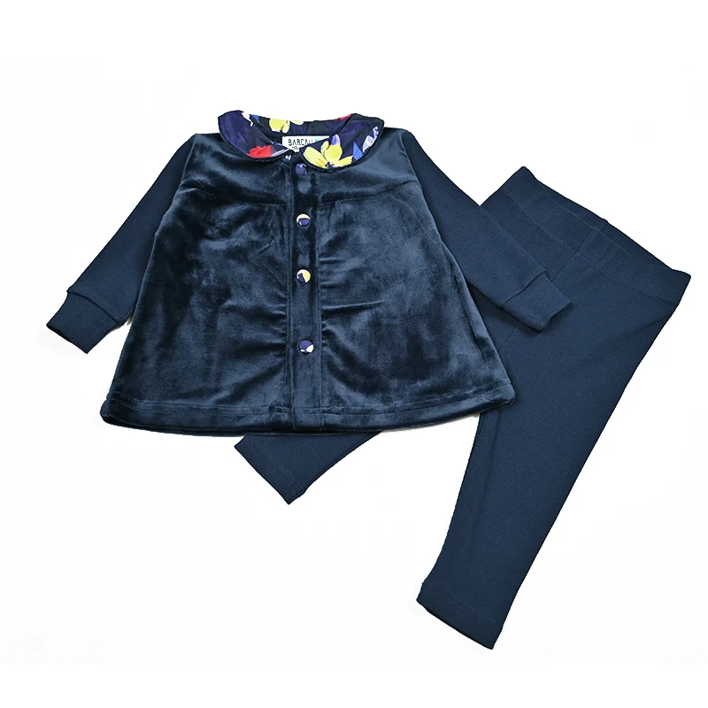 Ensemble bébé fille 2 pièces tunique velours manches longues col fleuri leggings assortis vêtements enfants co