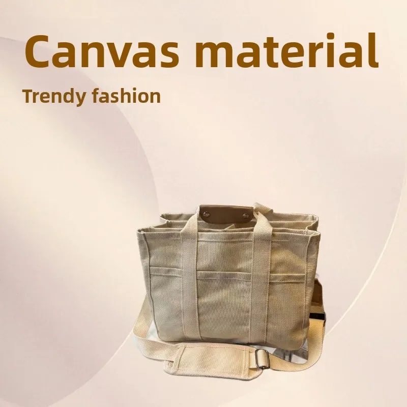 Sac de maternité en toile sac à dos pour maman léger double épaule compartiments multiples beige portable quot