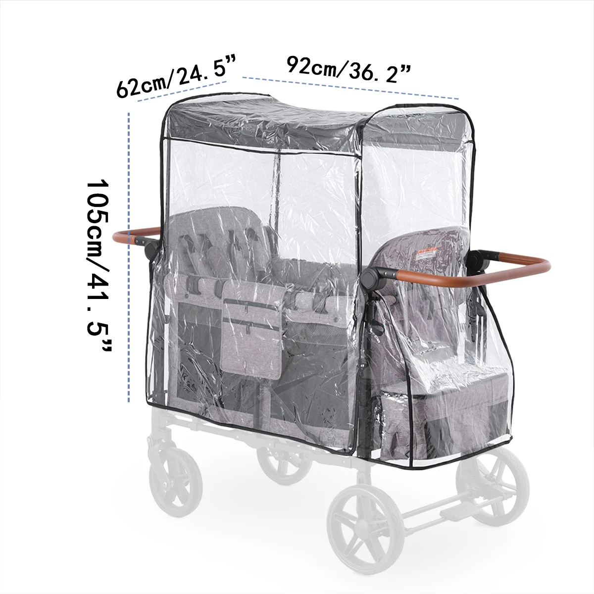 Couverture de pluie pour poussette double W4 Protection transparente Compatible WONDERFOLD W4 Design ajusté Ma