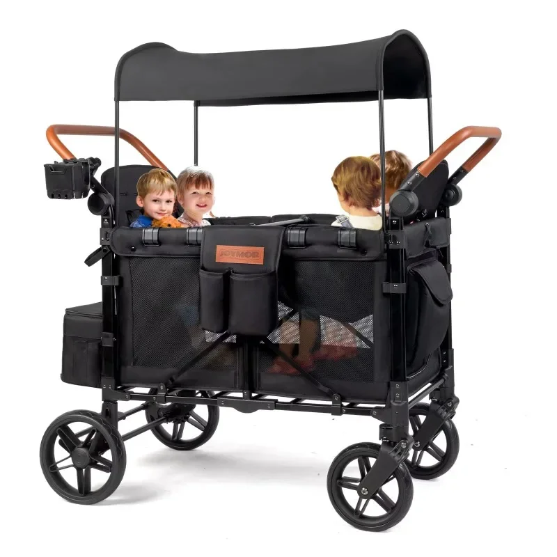 Poussette extérieure 3 places pour enfants pliable black AUTMOR confortable sécuritaire poussette camping port