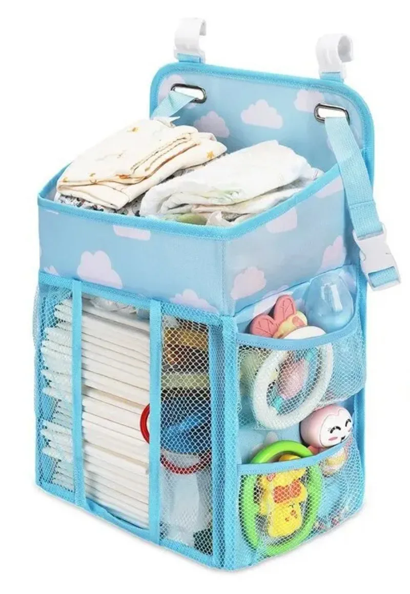 Organisateur de Rangement pour Bébé Sac à Couches Lingettes Jouets Suspendu Design Nuageux Polyester Pratique 