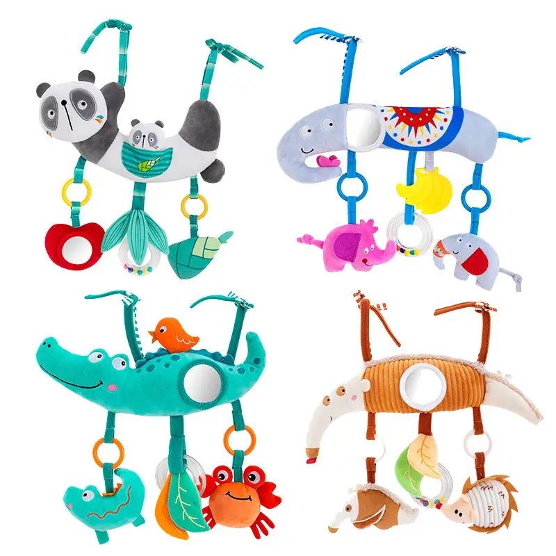 Mobile sensoriel en tissu pour bébé animaux peluche hochet interactif poussette et berceau jouet éveil bébé 01