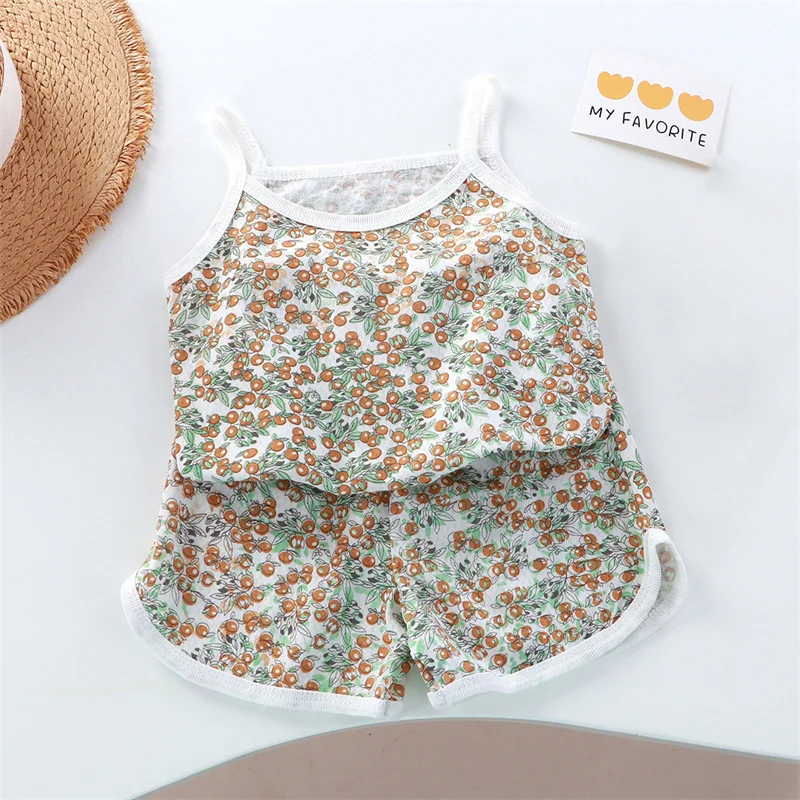 Ensemble Été Bébé Fille Robe à Bretelles Floral Coton Accessoires bébé Poussette Confort Sécurité Mode Enfant