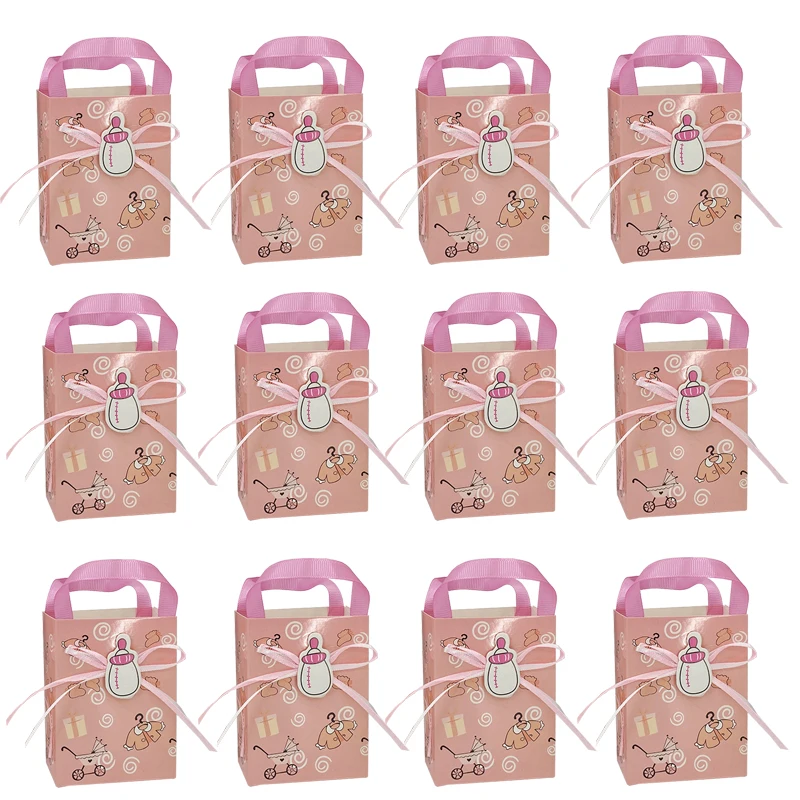 Sacs cadeaux bébé rose personnalisés pour baby shower baptême fête d'anniversaire 12 pièces
