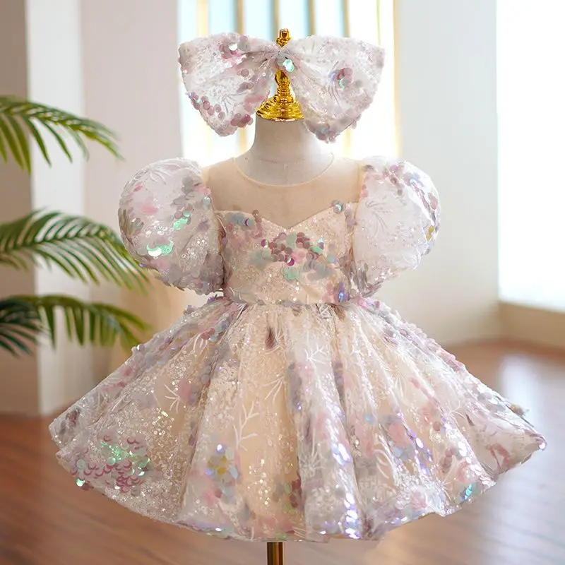 Robe princesse florale paillettes filles manches bouffantes occasions spéciales anniversaires banquets formels