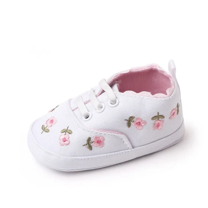 Chaussures bébé fille blanches brodées fleurs baskets enfants première pointure printemps automne doux respira