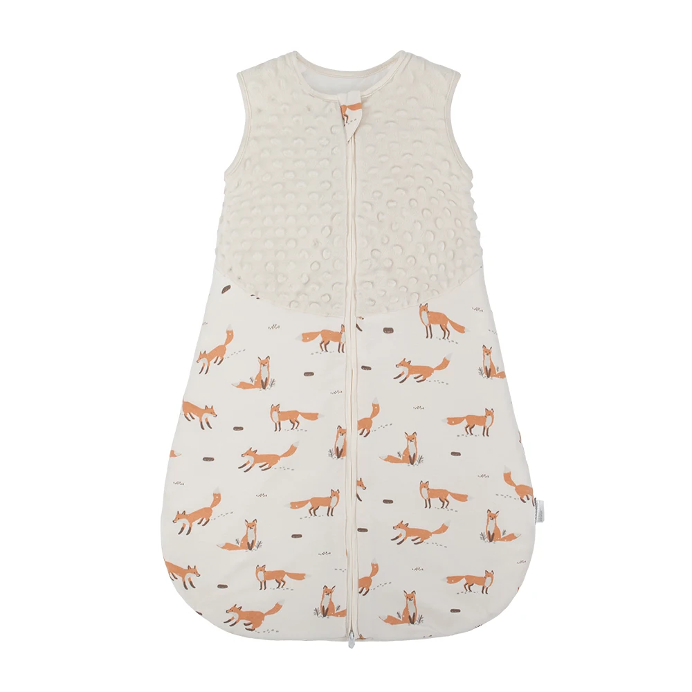 Sac de couchage bébé hiver design renard 2 fermetures éclairs coton doux motif pissenlit Usage nocturne et dép