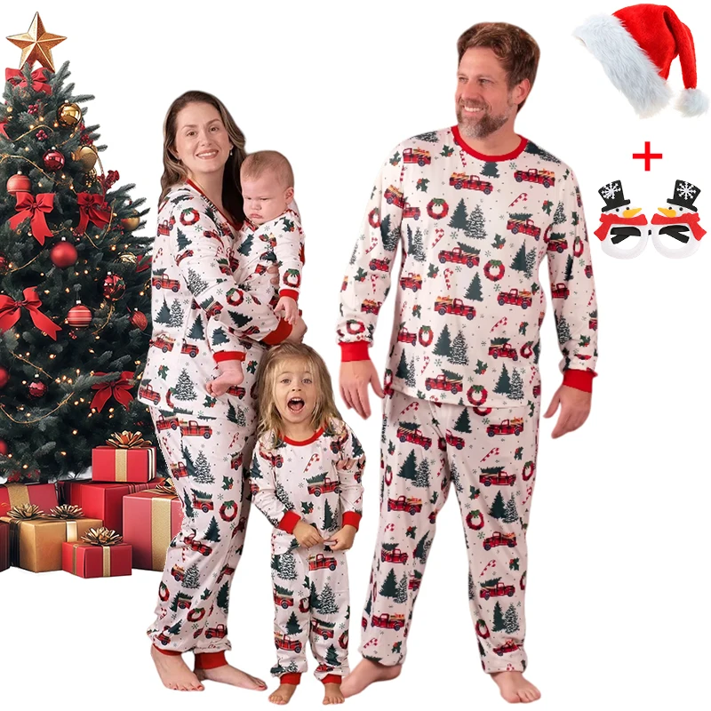 Tenues assorties de Noël pour famille pyjamas doux maman papa enfants