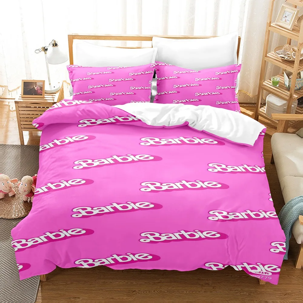 Ensemble de literie Barbie imprimé logo design coloré housse de couette et taies d'oreiller assorties literie