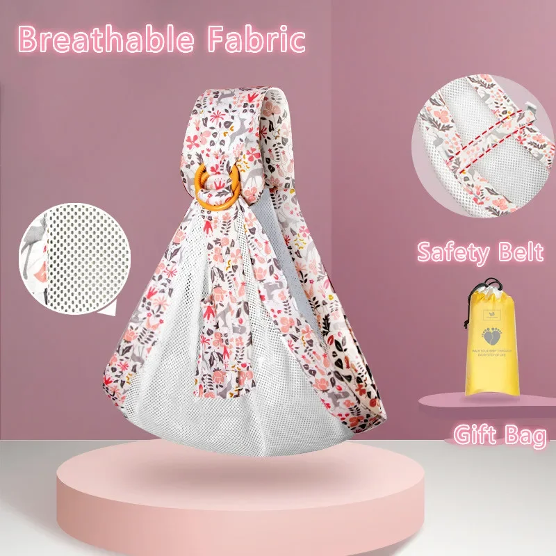 Sac kangourou coton bébé écharpe ronde anneau sécurité transport confortable nouveauné style fleuri rose porta