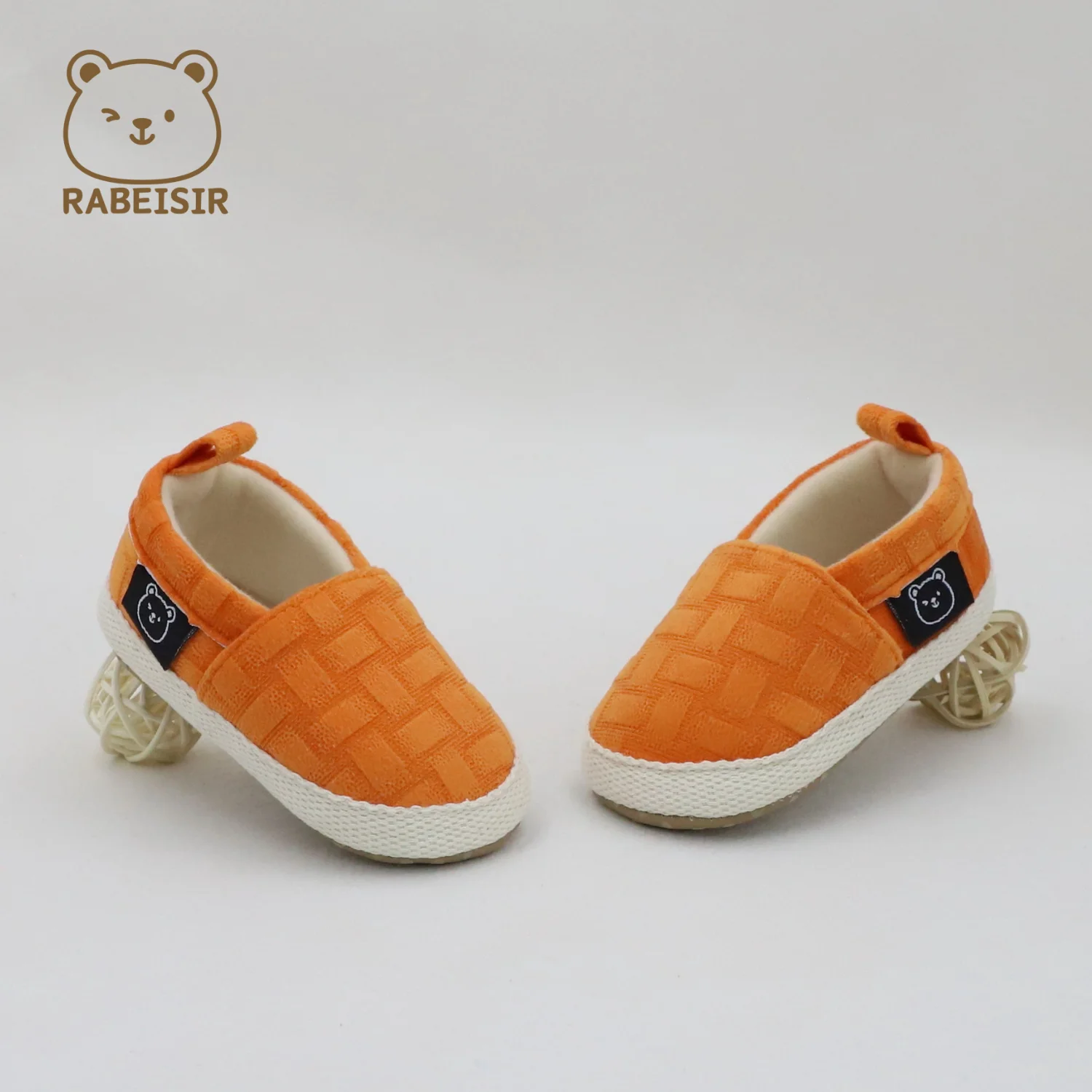 Chaussures bébé RABEISIR orange tissu semelle PU slipon 01.5 ans