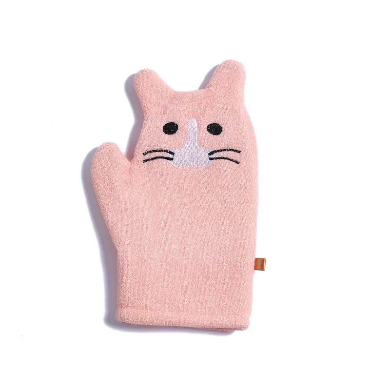 Gants de bain bébé motif chat rose éponge doux protection mains bain massage sécurité confort usage quotidien