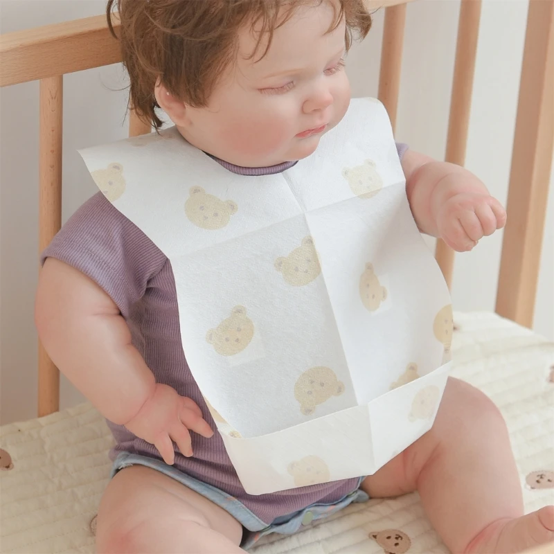 Bavoirs à imprimé ours cartoon pour bébé serviettes de bave en nontissé bavoirs réutilisables pour garçon et f