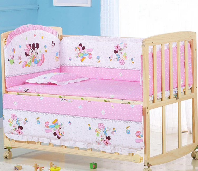 Lit bébé en bois avec tissu coton Mickey Disney 安全 protecteur style