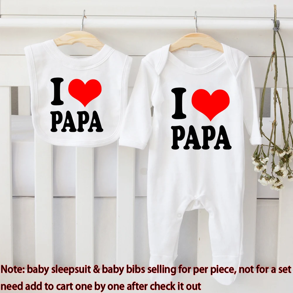Ensemble pyjama et bavoir bébé I ❤️ PAPA cadeau souvenir bébé en bas âge pyjama manches longues bavoir à messa