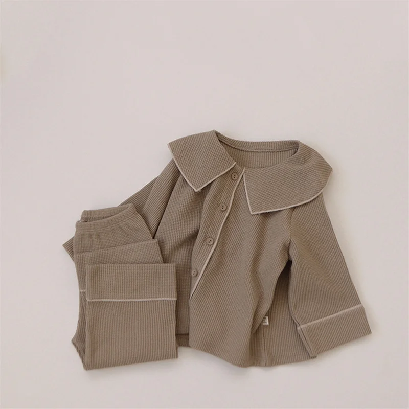 Ensemble pyjama bébé unisexe coton doux printempsautomne chemise manches longues pantalon beige décontracté vê