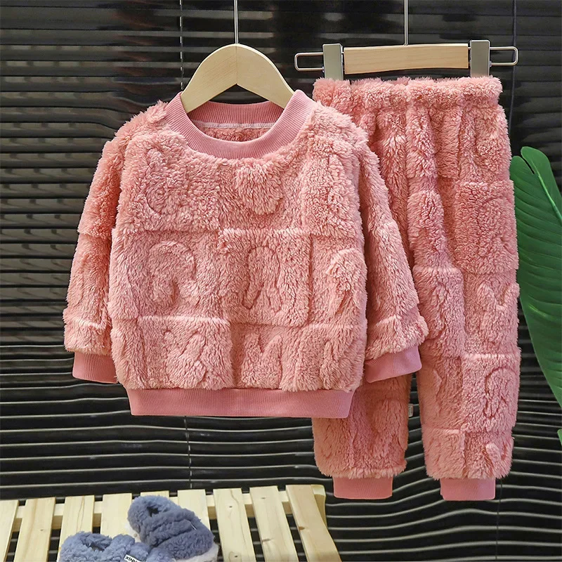 Ensemble vêtements bébé fille hoodie chaud joggers en peluche tenue cosy hiver 2 pièces rose doux confortable