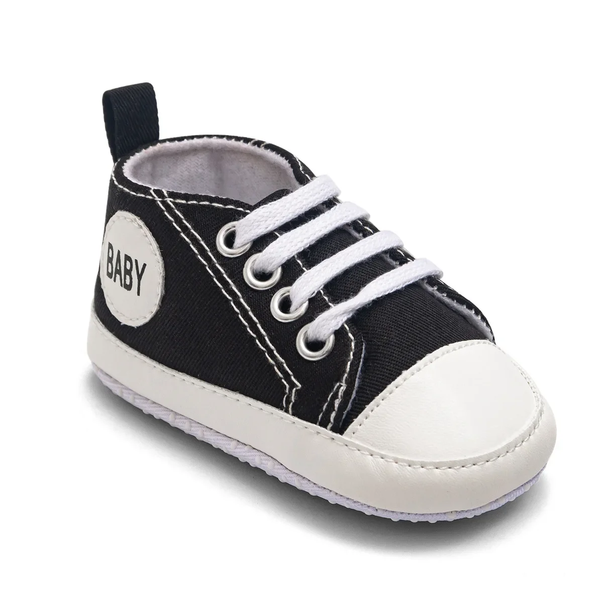Baskets toile classique bébé antidérapant chaussures premier pas garçons filles 13 ans confortable mode noir b