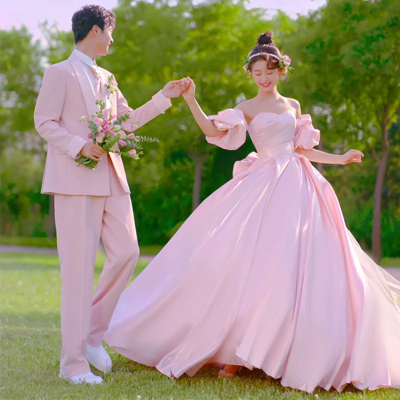 Robe de soirée élégante pour jeune fille robe de mariée en gaze style classique couleur rose 2024