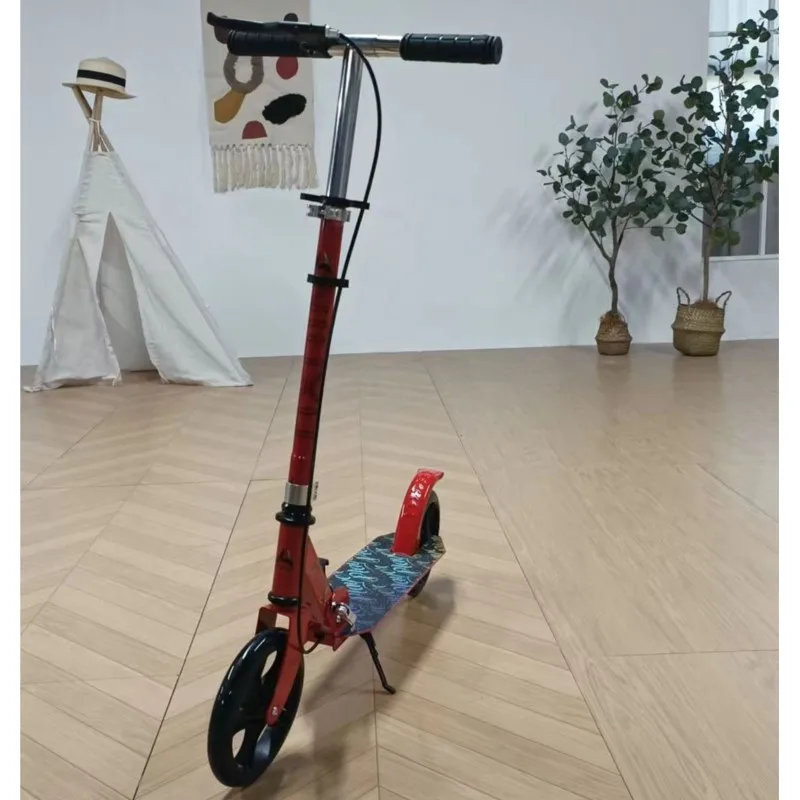 Trottinette à deux roues aluminium pliable pour jeunes enfants Scooter rouge antidérapant antidérapant poignée