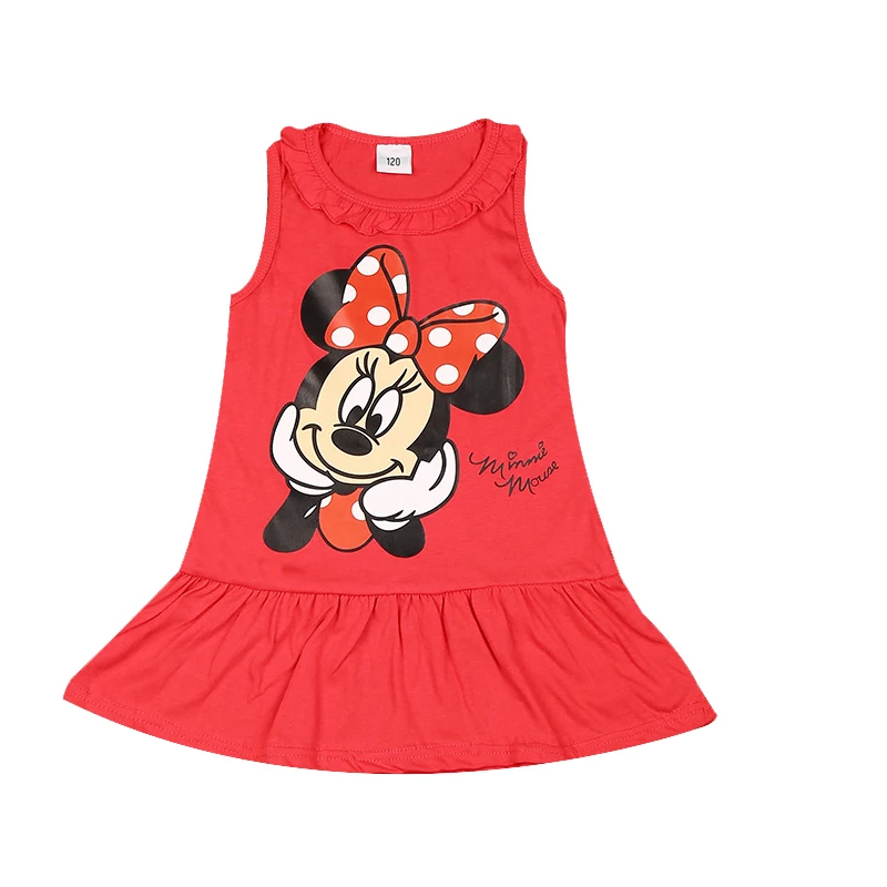 Robe Disney Minnie Mouse sans manches pour filles en coton rouge vif