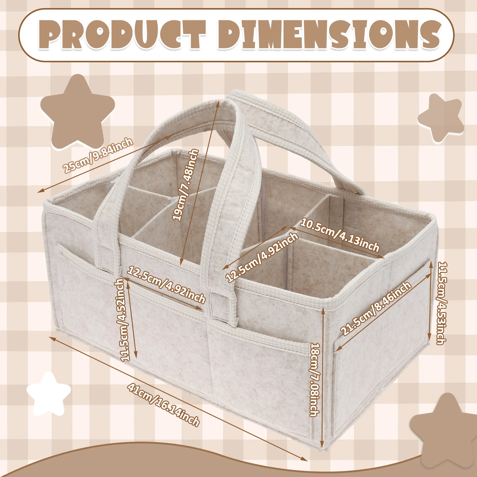 Caddie à couches en tissu feutré polyester sac de rangement portable avec poignées compartiments multiples des