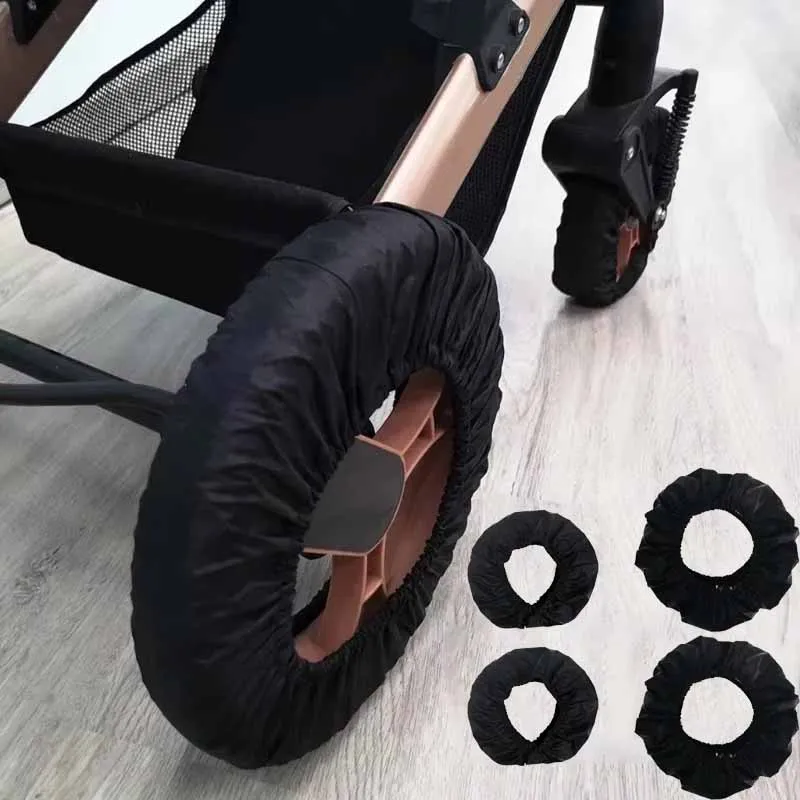 Housses de roues antipoussière pour poussette bébé protecteur roues Oxford accessoires landau 2 pièces noir