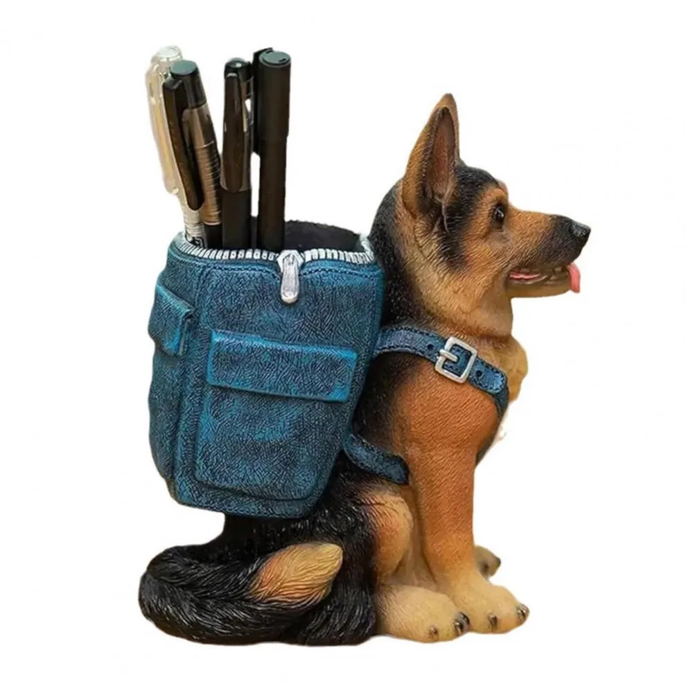 Portestylo en résine peint à la main chien Berger Allemand accessoire bureau cadeau original décoratif multifo