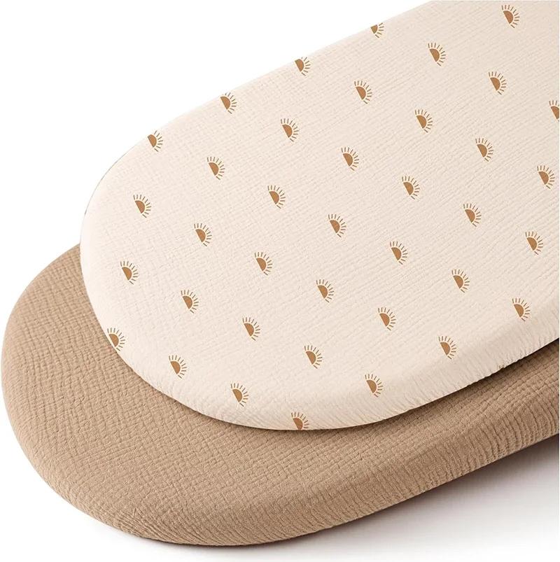 Draphousse de berceau en coton 2 pièces design minimaliste motifs soleil beige clair housse ajustée confort bé