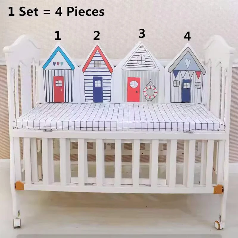 Ensemble Protection Lit Bébé en Coton Forme Maison Moderne 4 Pièces AntiCollision