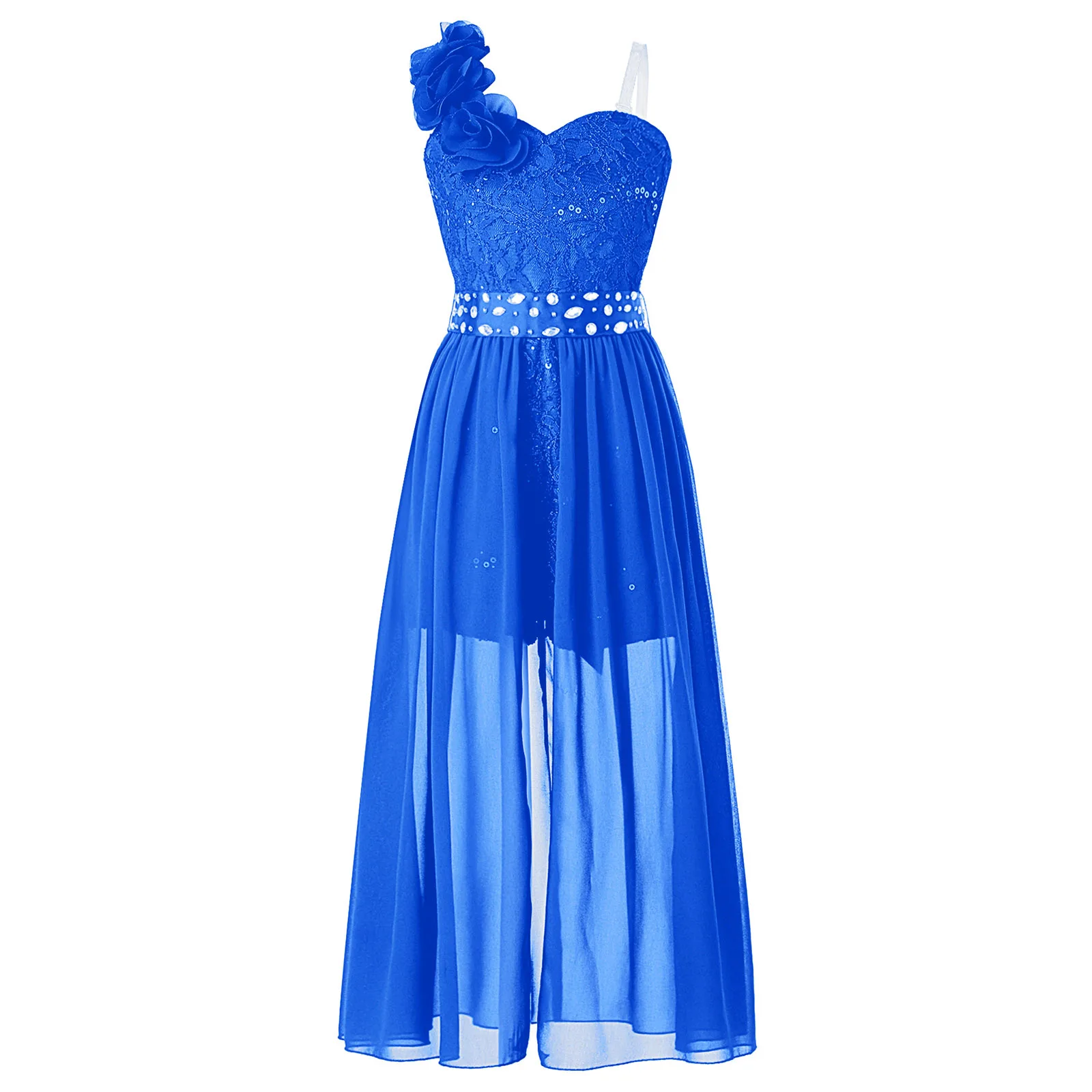Robe longue en dentelle et mousseline pour filles robe de soirée bleu