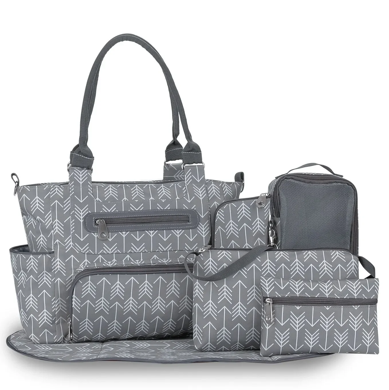 Sac à main momie multifonction grande capacité sac à couches pour mère et bébé gris foncé