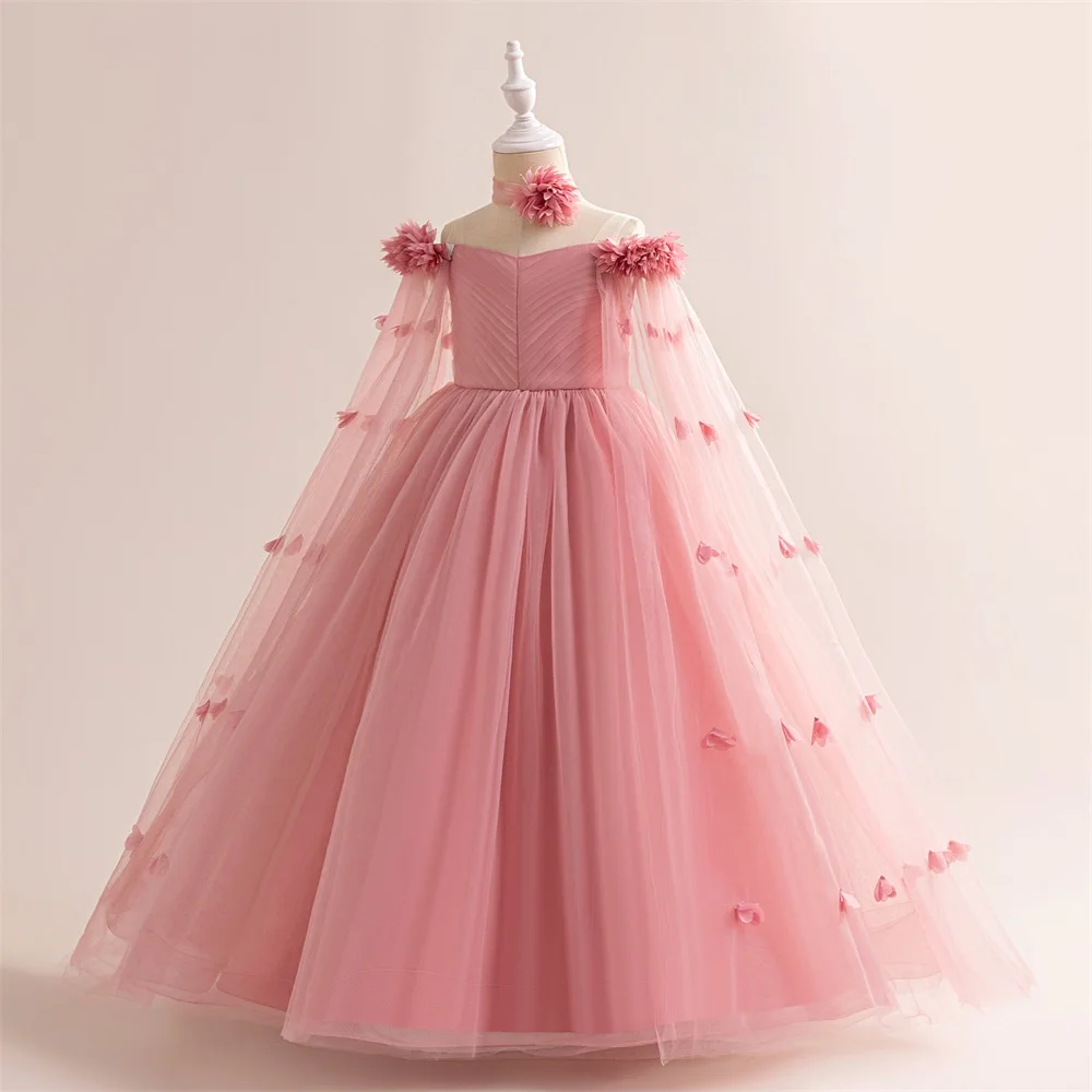 Robe de bal demoiselle d'honneur mariage adolescentes robe longue fleurs style européen américain rose pâle tu