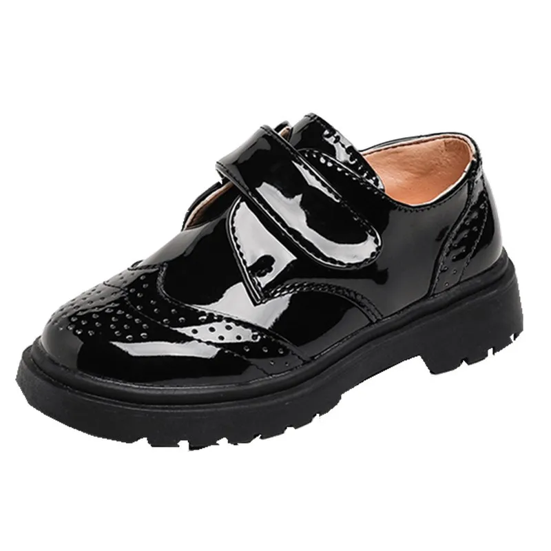 Chaussures enfants garçons cuir noir escarpins classiques occasionnels mariage école spectacle velcro antigels