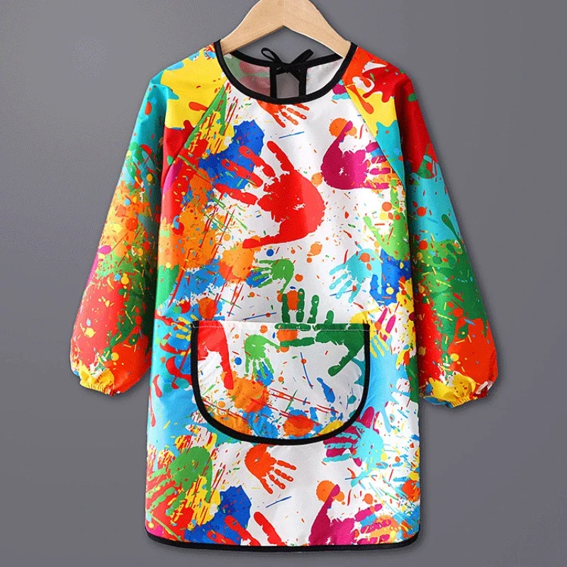 Blouse imperméable pour enfants tablier créatif avec poche kangourou manches longues motifs d'empreintes de ma